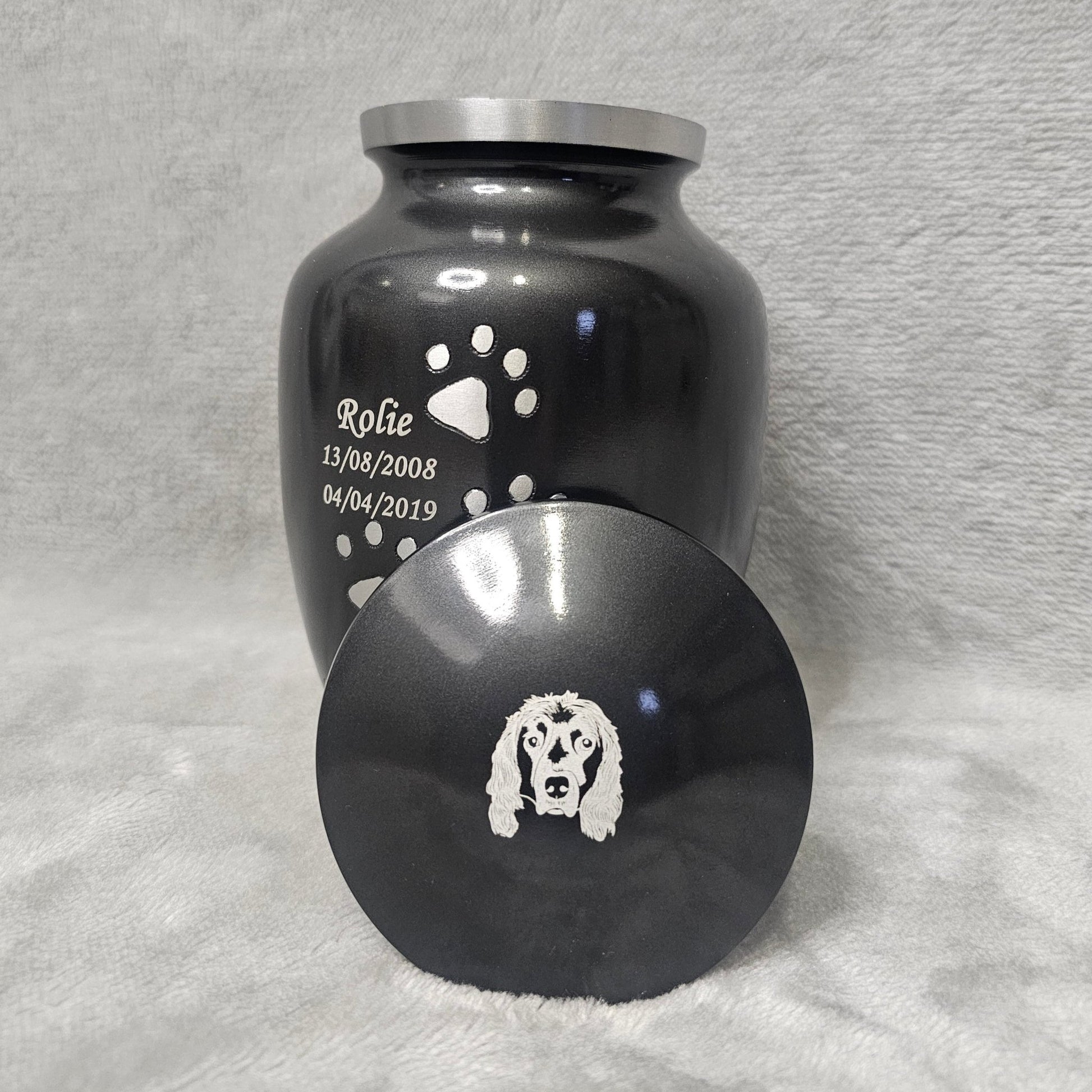 Grey Running Paw Pet Urn – Personalised - Living Forever Memories - For then, For now, Forever.