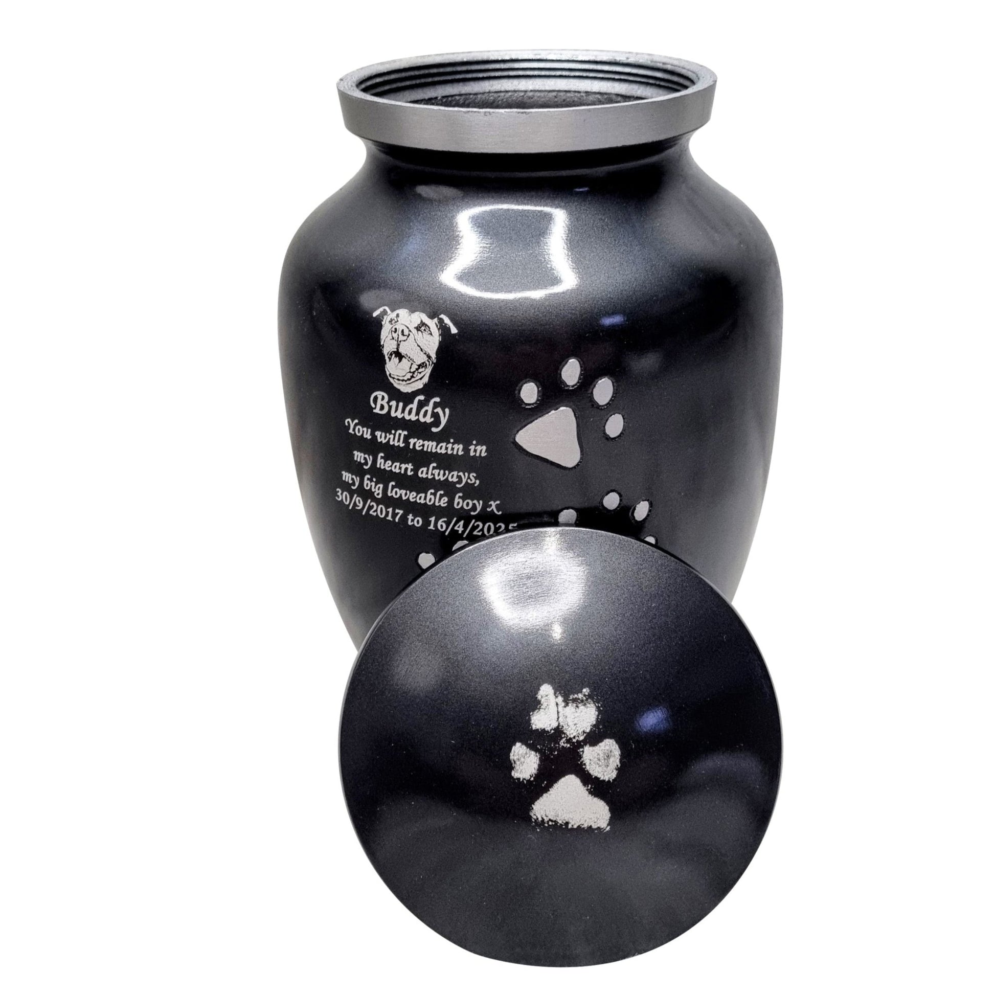 Grey Running Paw Pet Urn – Personalised - Living Forever Memories - For then, For now, Forever.