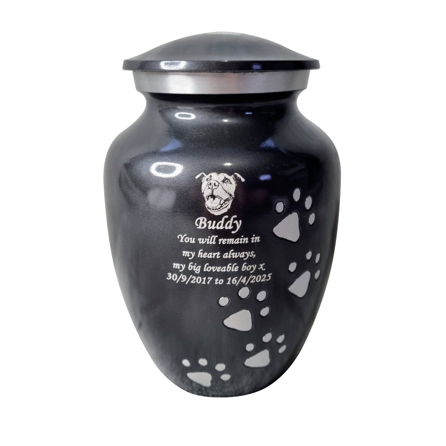 Grey Running Paw Pet Urn – Personalised - Living Forever Memories - For then, For now, Forever.