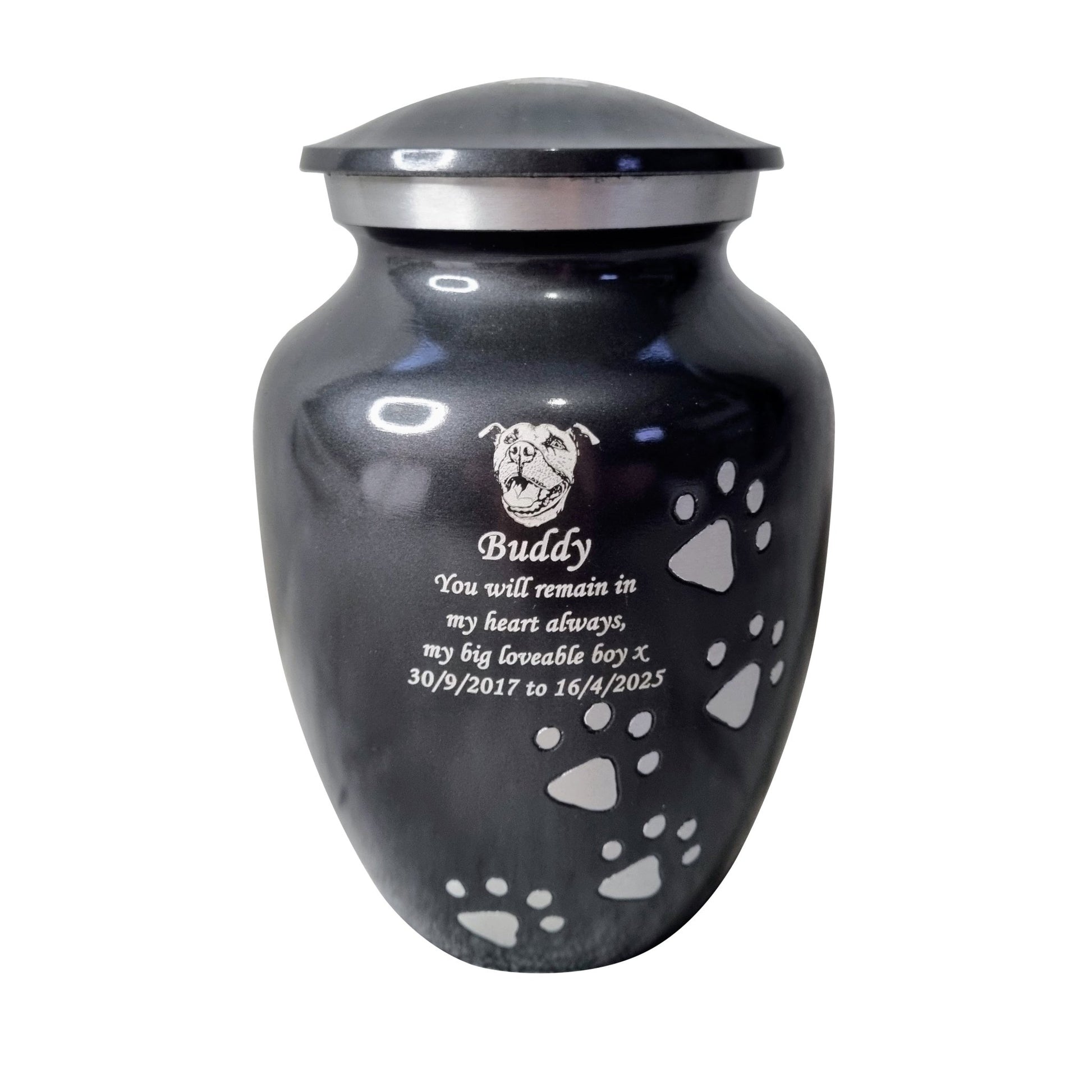Grey Running Paw Pet Urn – Personalised - Living Forever Memories - For then, For now, Forever.