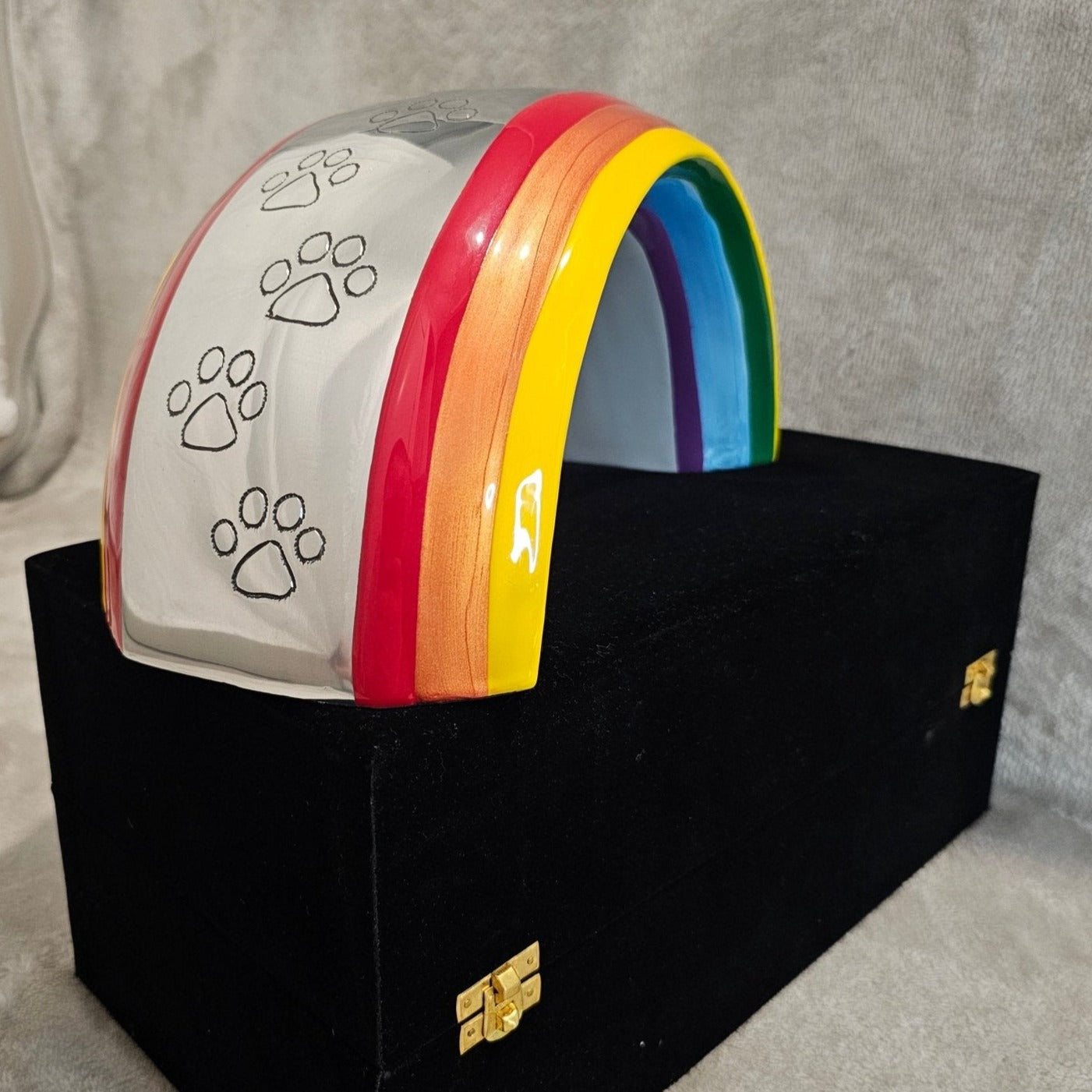 Large Rainbow Bridge Pet Loss Cremation Urn - Rectangle Plaque - Living Forever Memories - For then, For now, Forever.