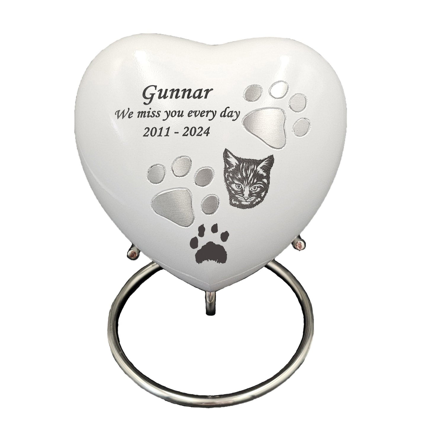 Large White Heart Pet Urn – Personalised - Living Forever Memories - For then, For now, Forever.