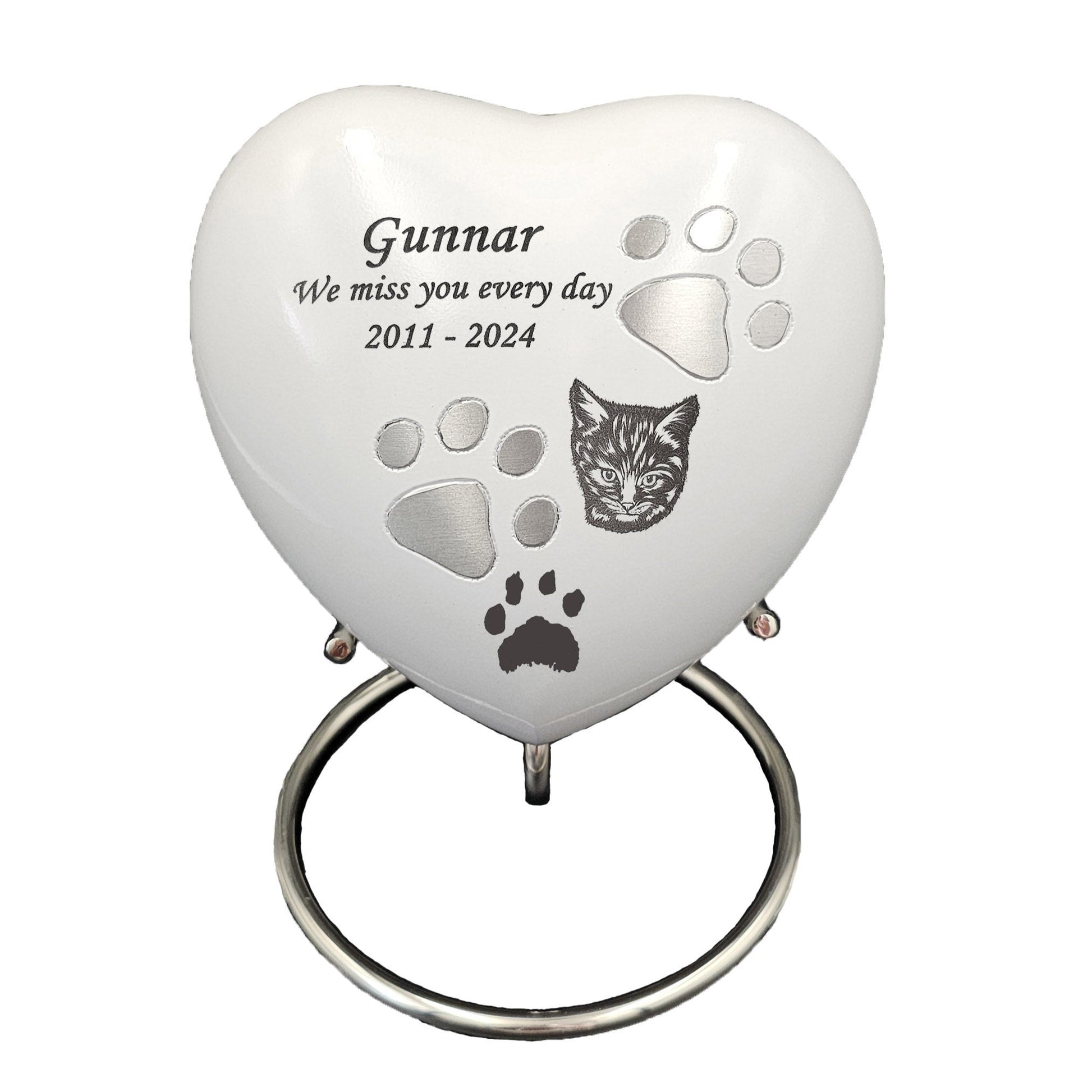 Large White Heart Pet Urn – Personalised - Living Forever Memories - For then, For now, Forever.