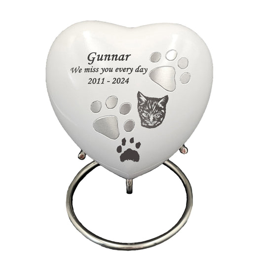 Large White Heart Pet Urn – Personalised - Living Forever Memories - For then, For now, Forever.
