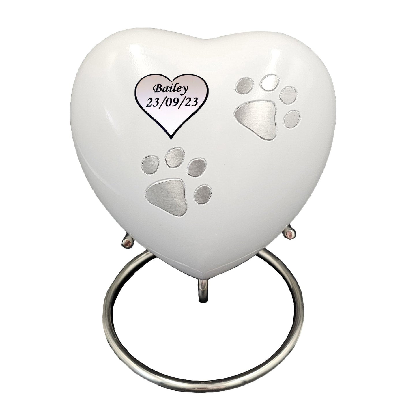 Large White Heart Pet Urn – Personalised - Living Forever Memories - For then, For now, Forever.