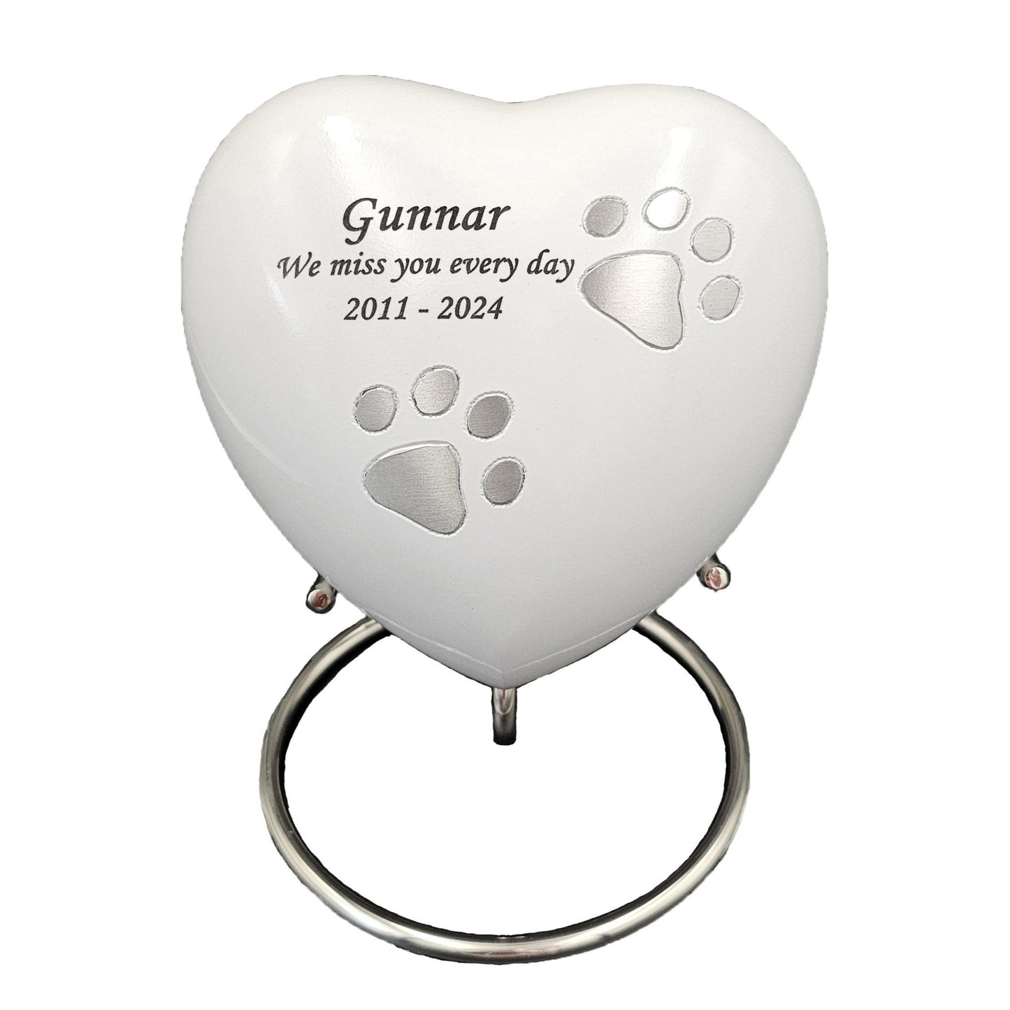 Large White Heart Pet Urn – Personalised - Living Forever Memories - For then, For now, Forever.