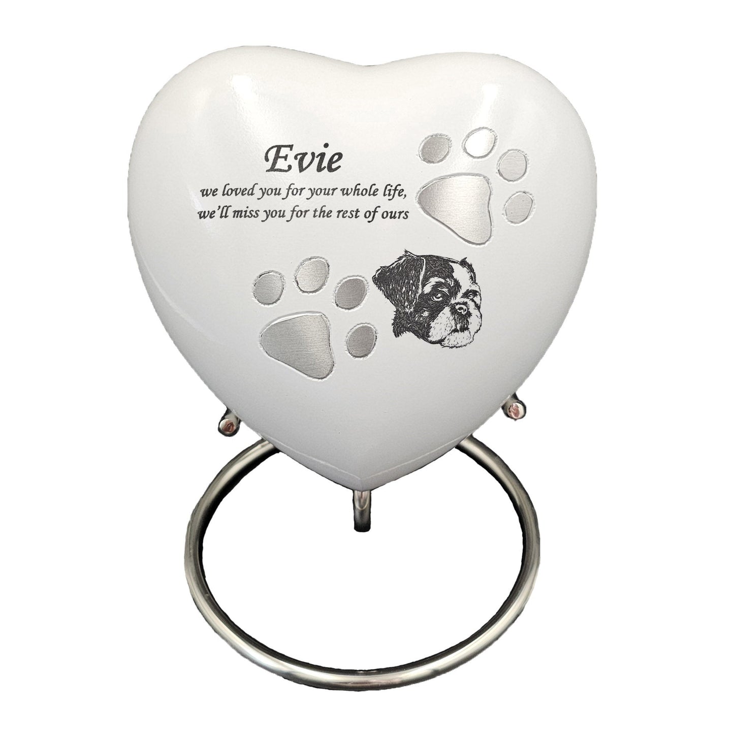 Large White Heart Pet Urn – Personalised - Living Forever Memories - For then, For now, Forever.