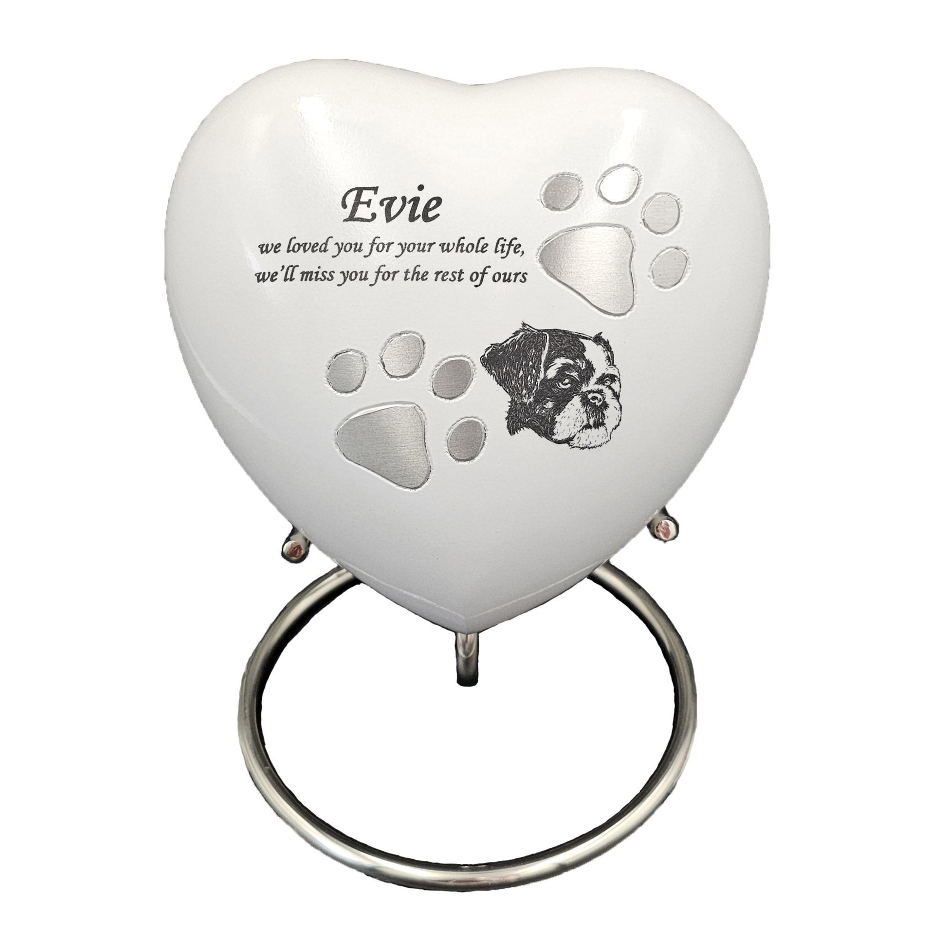 Large White Heart Pet Urn – Personalised - Living Forever Memories - For then, For now, Forever.