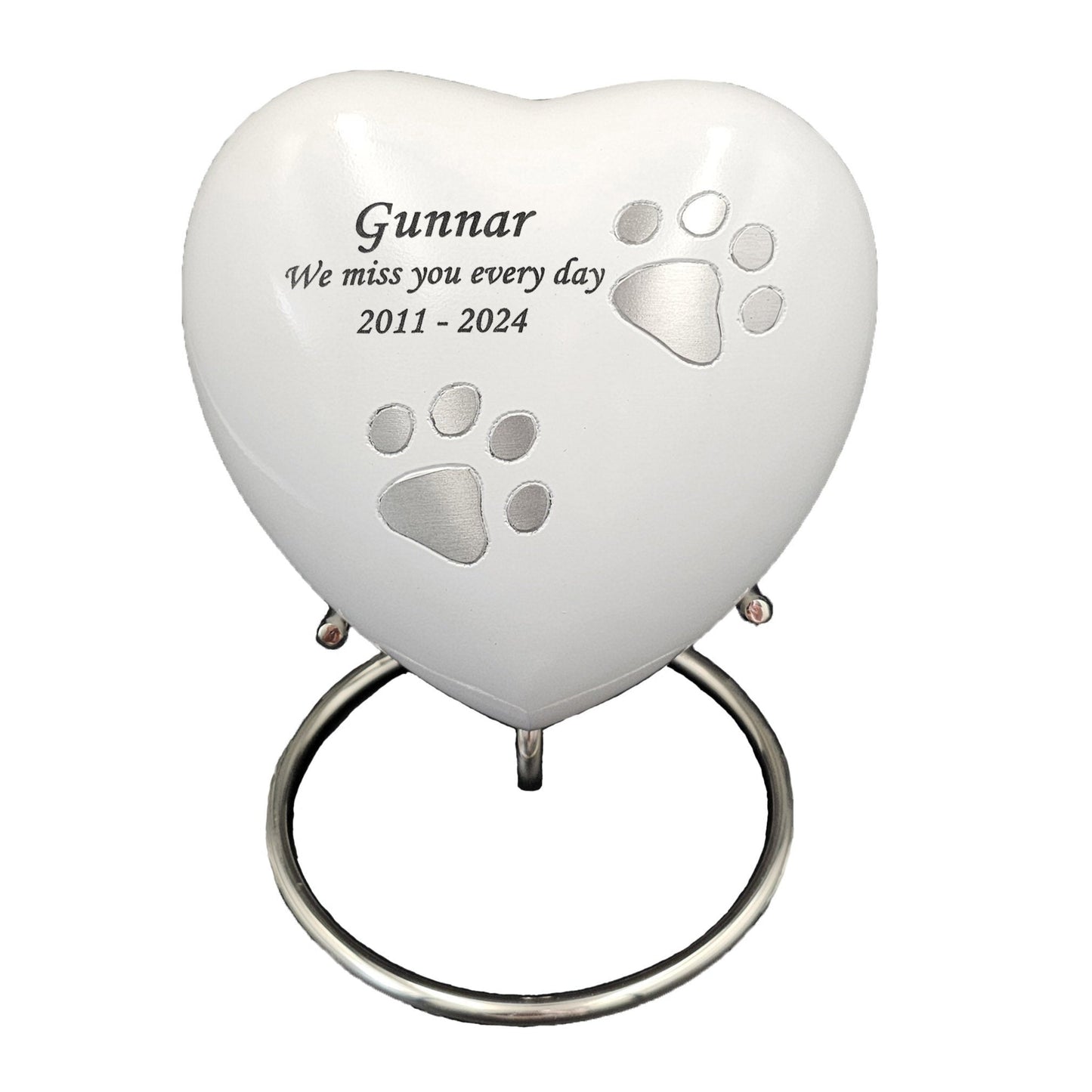 Large White Heart Pet Urn – Personalised - Living Forever Memories - For then, For now, Forever.