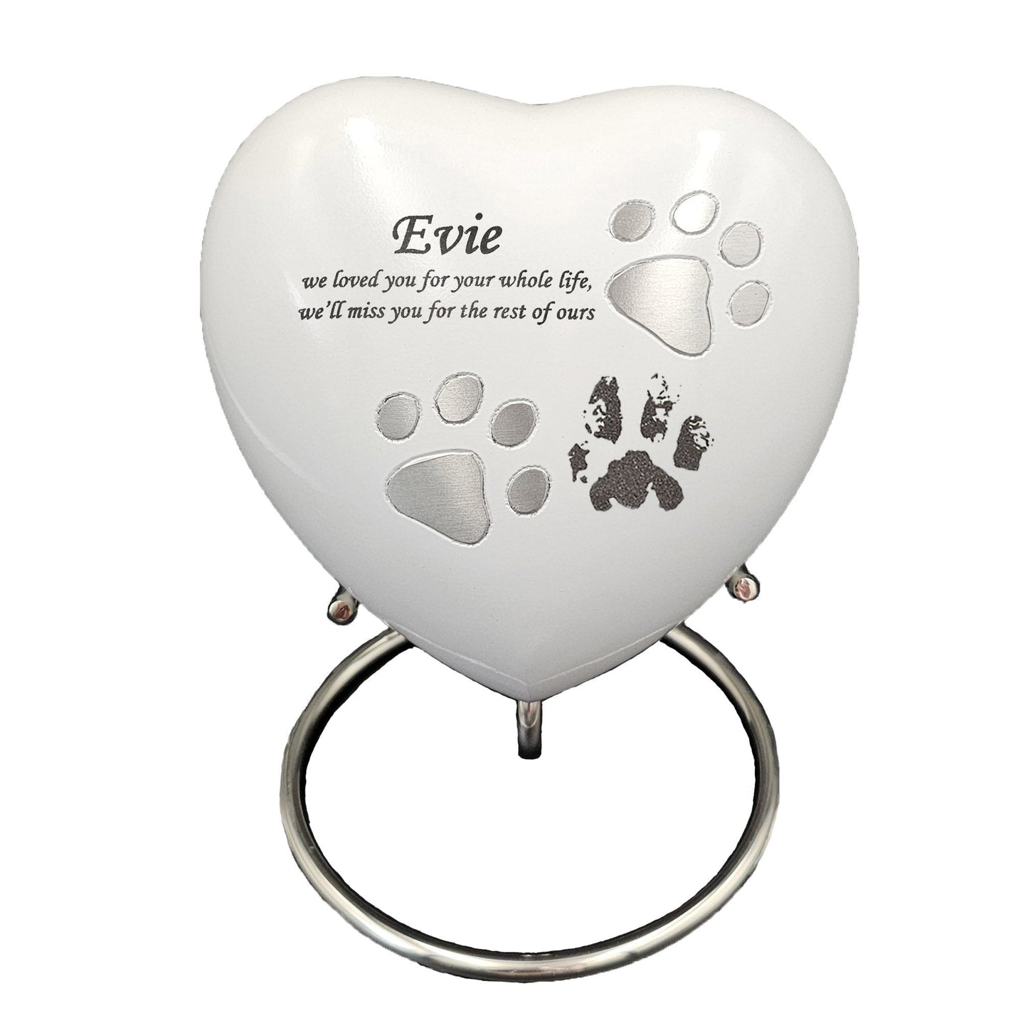 Large White Heart Pet Urn – Personalised - Living Forever Memories - For then, For now, Forever.