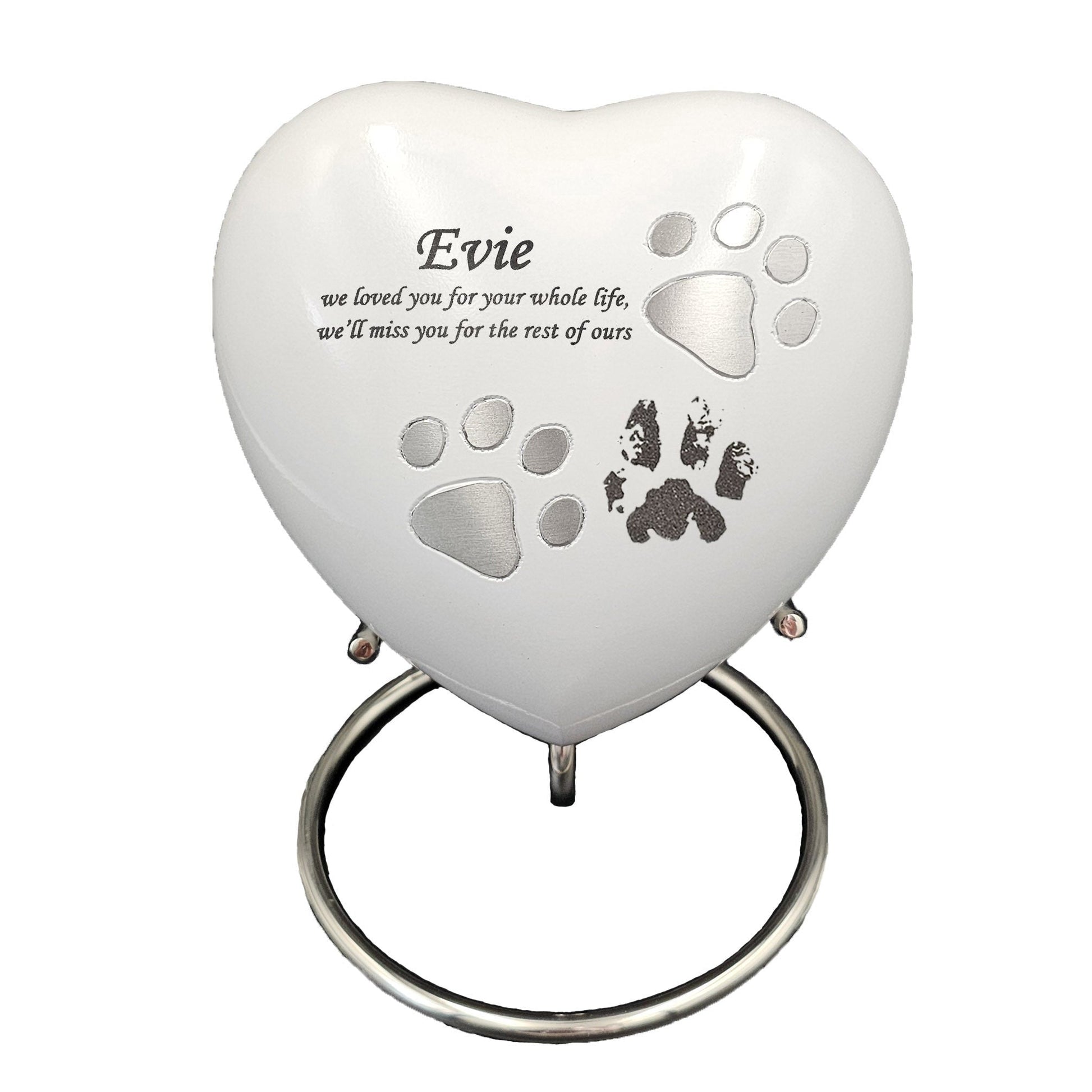 Large White Heart Pet Urn – Personalised - Living Forever Memories - For then, For now, Forever.