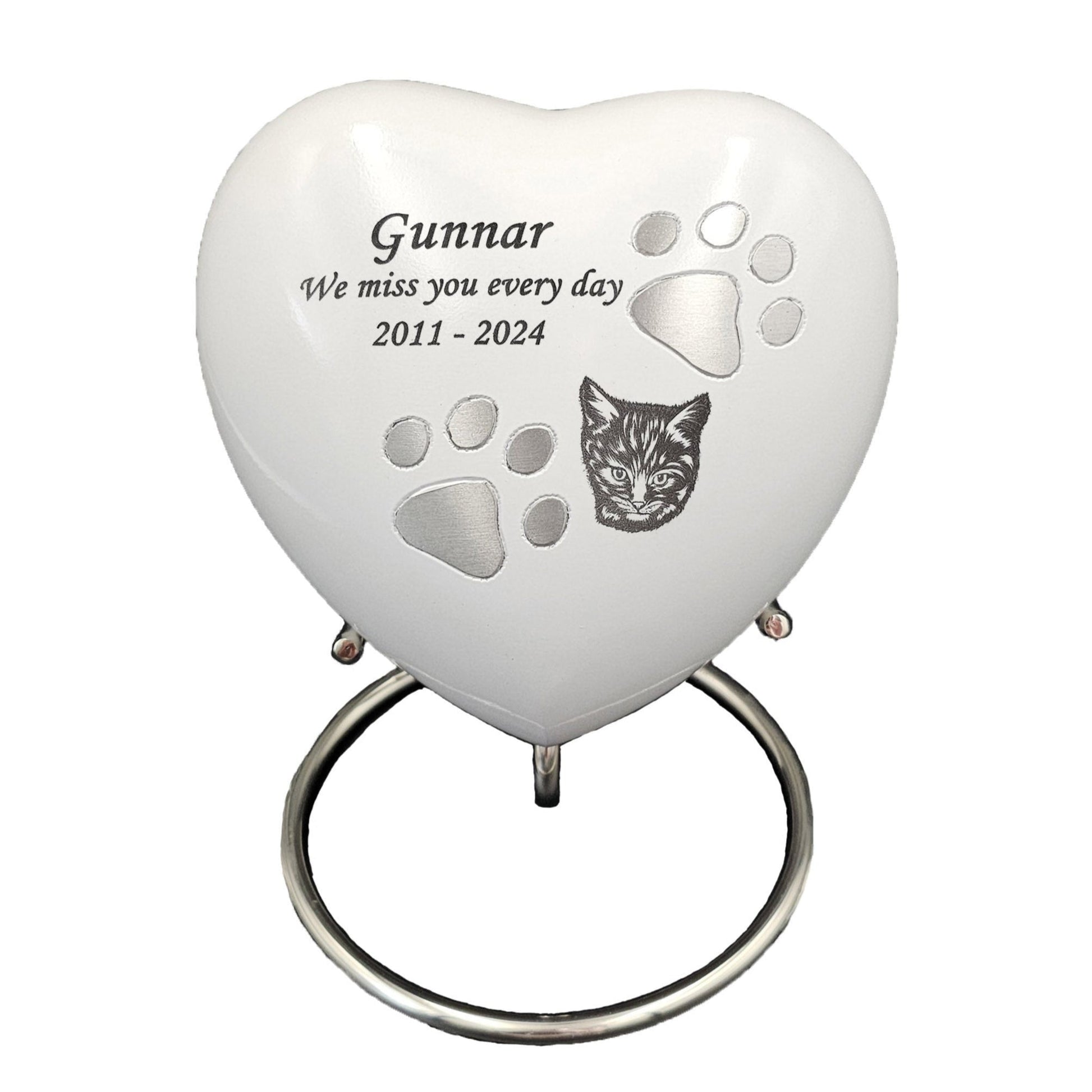 Large White Heart Pet Urn – Personalised - Living Forever Memories - For then, For now, Forever.