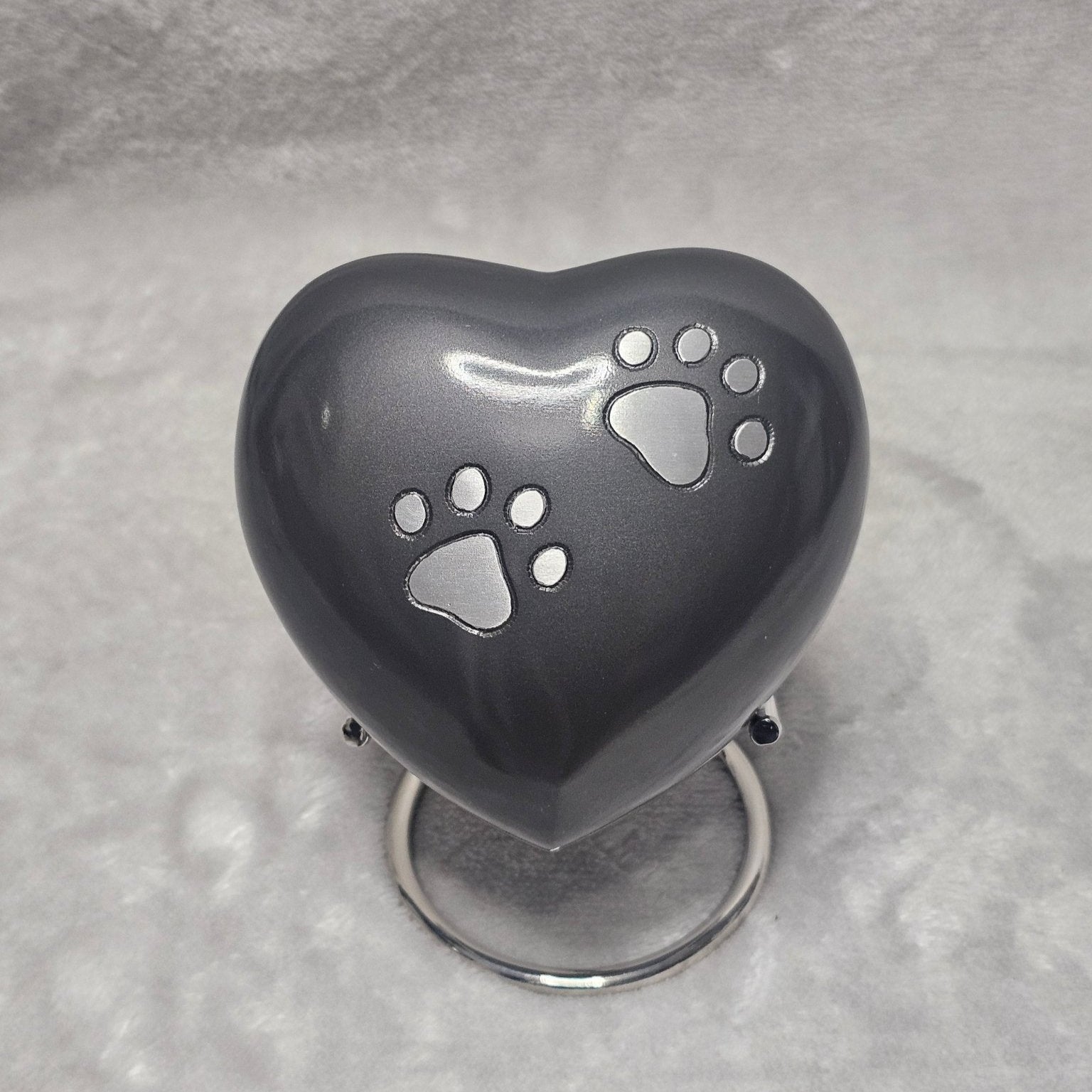 Personalised Grey Heart FREE stand Pet Urn - Living Forever Memories - For then, For now, Forever.