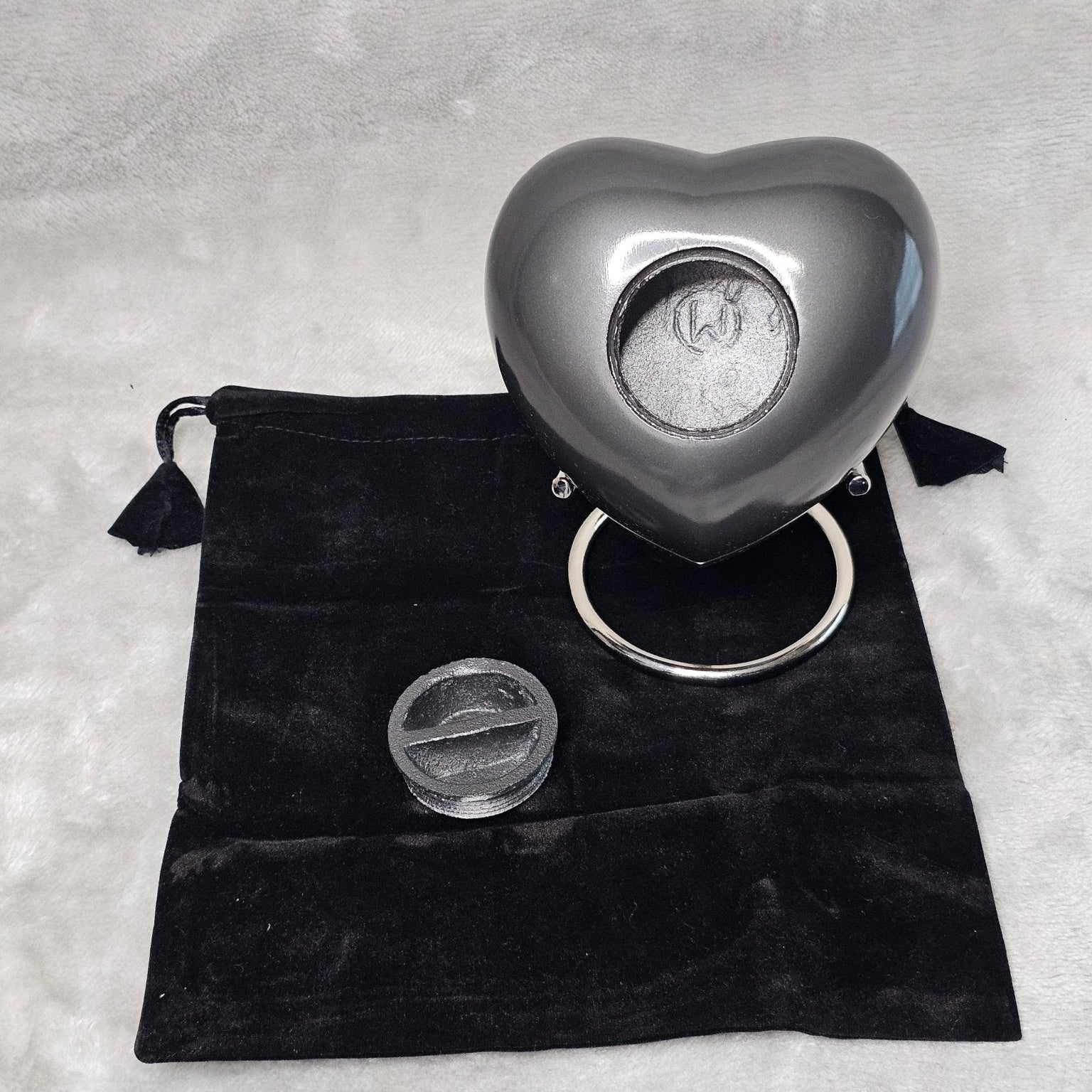Personalised Grey Heart FREE stand Pet Urn - Living Forever Memories - For then, For now, Forever.