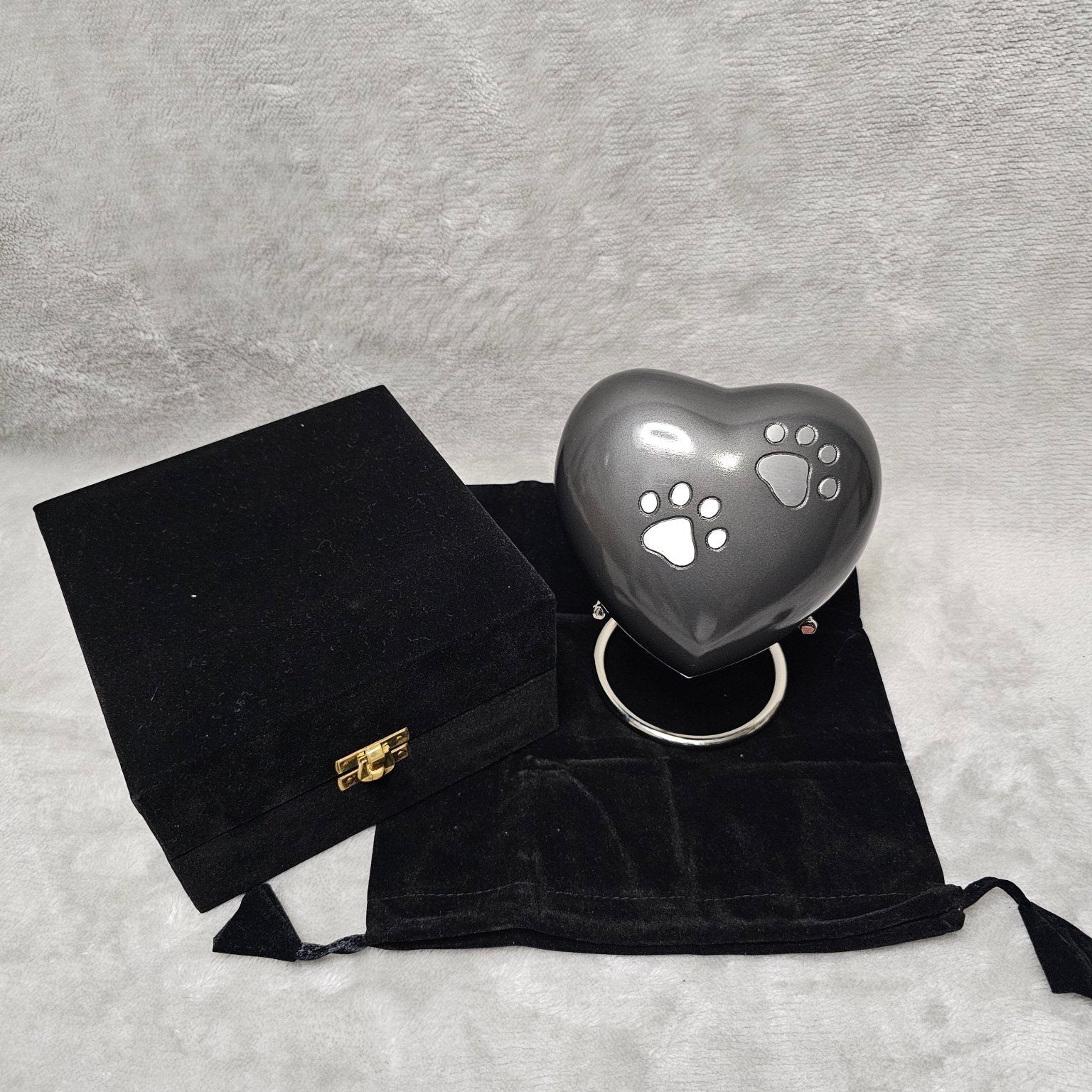 Personalised Grey Heart FREE stand Pet Urn - Living Forever Memories - For then, For now, Forever.