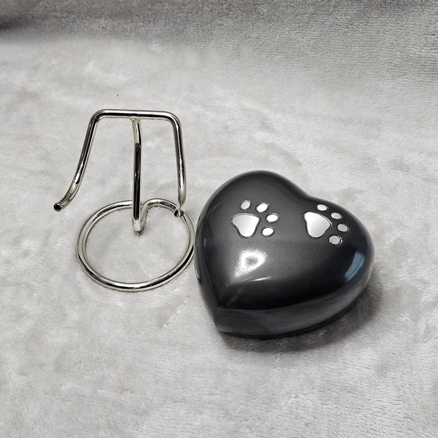 Personalised Grey Heart FREE stand Pet Urn - Living Forever Memories - For then, For now, Forever.
