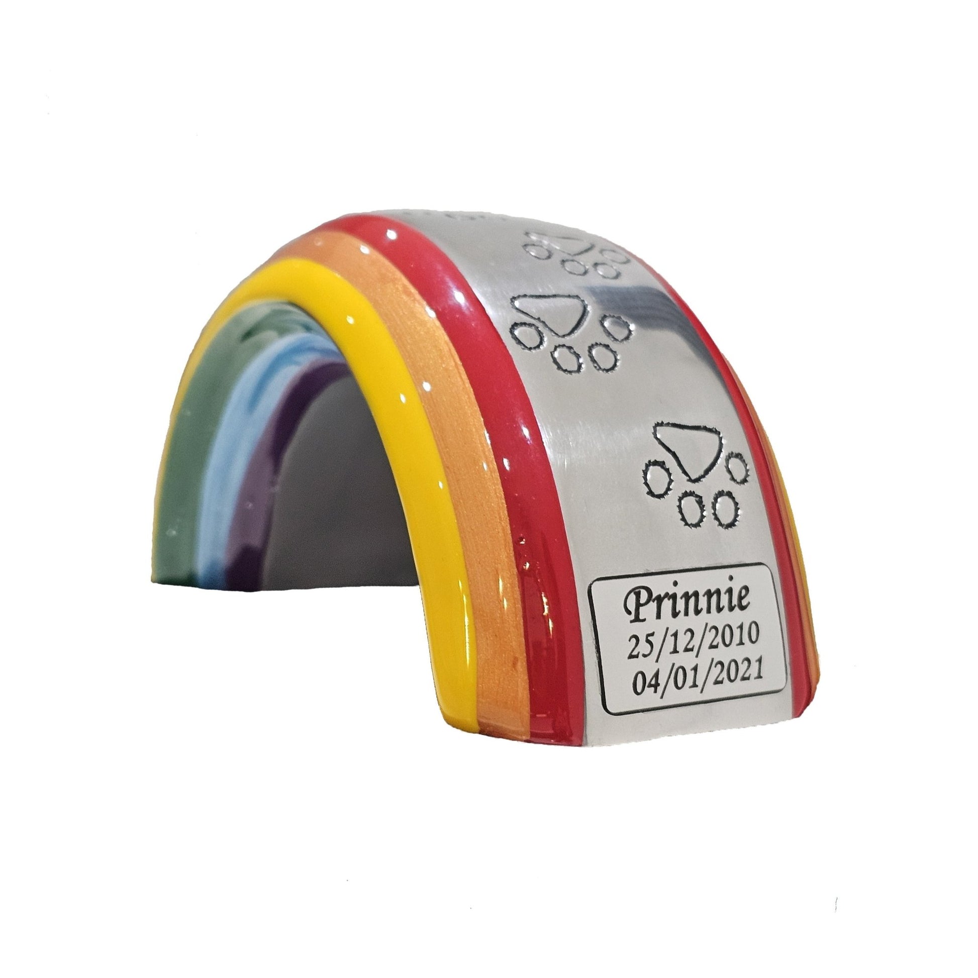 Personalised Keepsake Rainbow Bridge Pet Urn - FREE Velvet Box & Velvet Bag - Living Forever Memories - For then, For now, Forever.