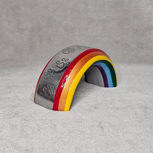 Personalised Medium Rainbow Bridge Pet Urn - FREE Velvet Box & Velvet Bag - Living Forever Memories - For then, For now, Forever.