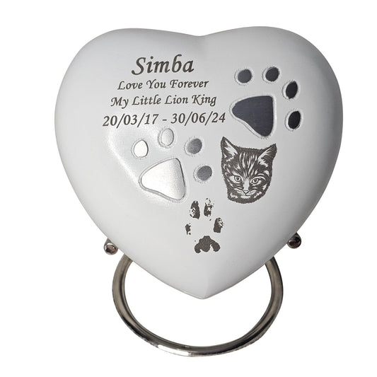 Personalised White Heart Pet Urn - Stand, Delivery & Velvet Box Included - Living Forever Memories - For then, For now, Forever.