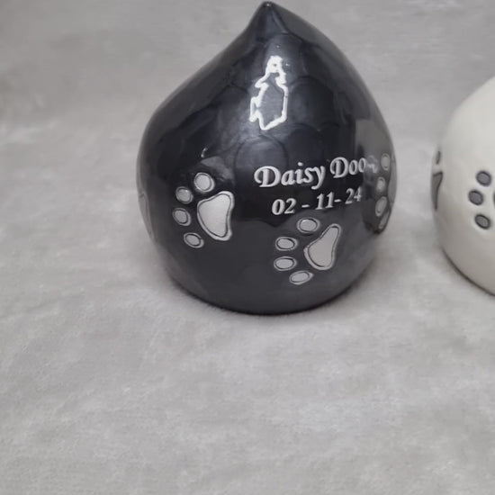 Grey, White and Red Teardrop urn available