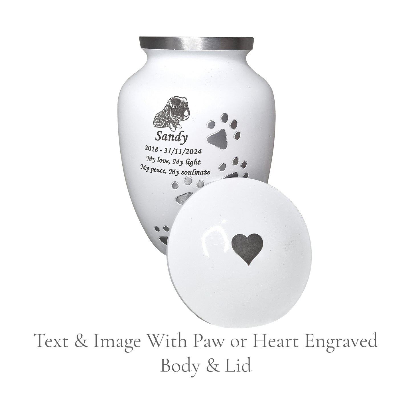 White Running Paw Pet Urn – Personalised - For Pets upto 30kg/66lbs