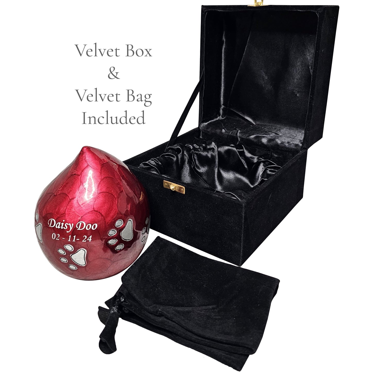 Deep Red Teardrop Pet Urn – Personalised - For Pets upto 20kg/44lbs