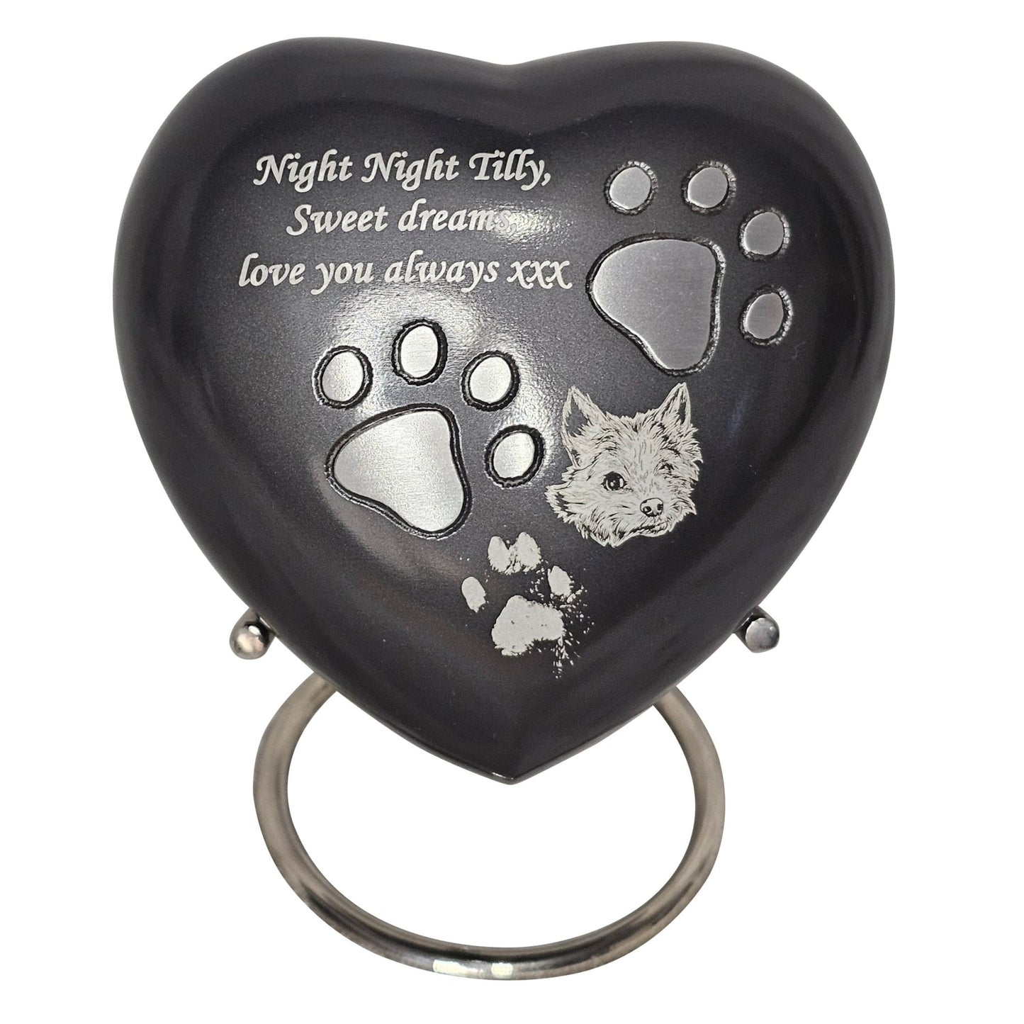 White Heart Pet Urn – Personalised - Living Forever Memories - For then, For now, Forever.
