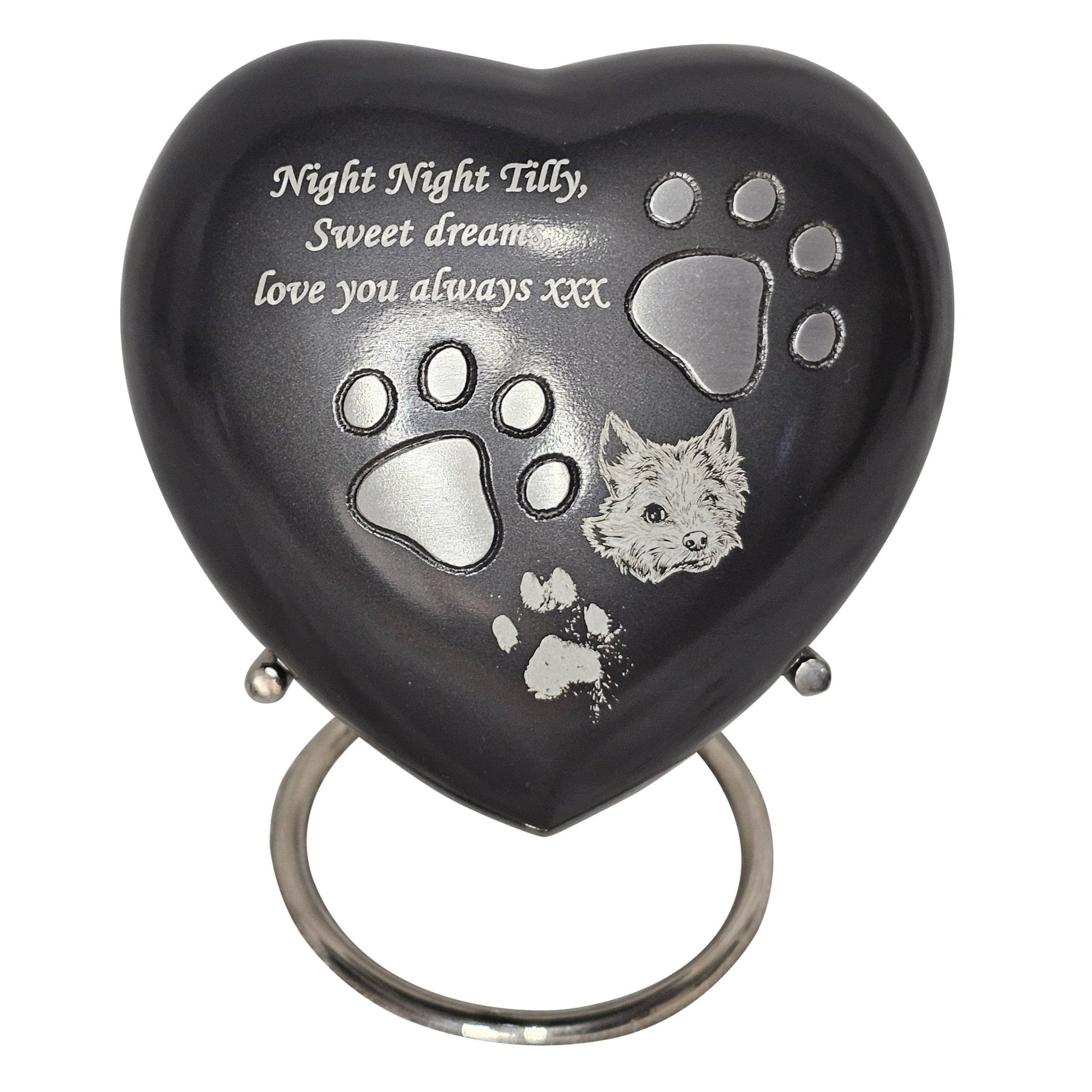 White Heart Pet Urn – Personalised - Living Forever Memories - For then, For now, Forever.