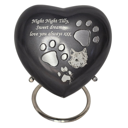 White Heart Pet Urn – Personalised - Living Forever Memories - For then, For now, Forever.
