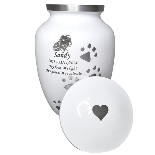 White Running Paw Pet Urn – Personalised - Living Forever Memories - For then, For now, Forever.