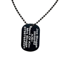 Load image into Gallery viewer, ACU Compliant ID Tags Silver &amp; Black Tags. (Team/Bespoke Logos accepted) - Living Forever Memories - For then, For now, Forever.