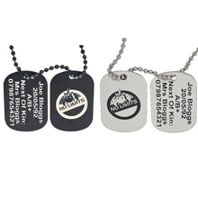 Load image into Gallery viewer, ACU Compliant ID Tags Silver &amp; Black Tags. (Team/Bespoke Logos accepted) - Living Forever Memories - For then, For now, Forever.