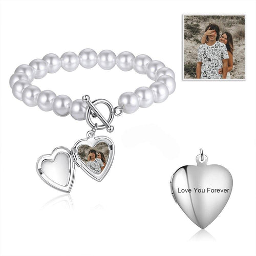 Personalised Pearl Heart Bracelet Locket - LFmemories - For Then, For Now, Forever.