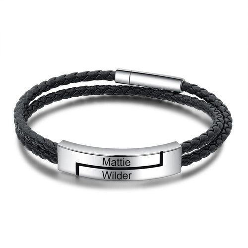 Woven Black Leather Personalised Bracelet - LFmemories - For Then, For Now, Forever.
